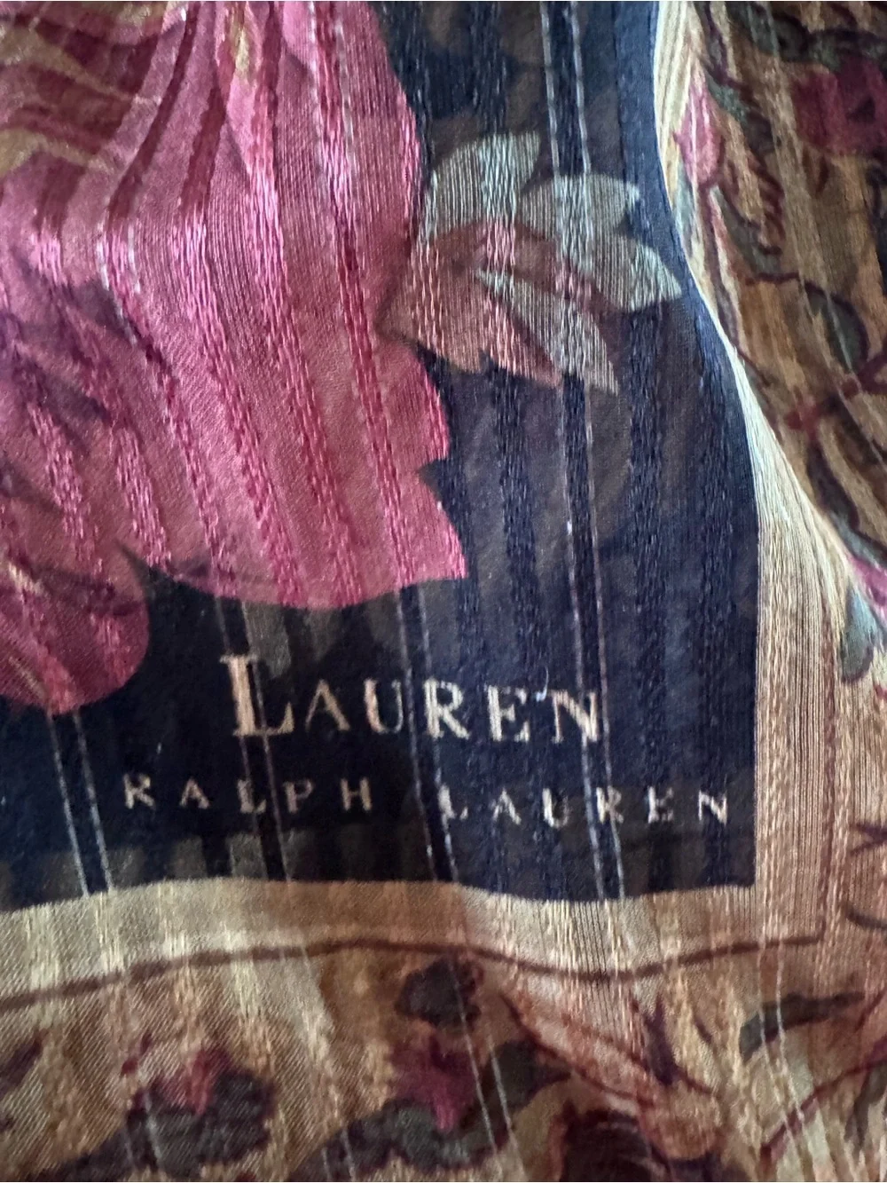 Lauren Ralph Lauren Floral Border Scarf in Black, Pink and Gold Tones